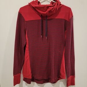 Eddie Bauer Women's Red and Black Striped Cowl Neck Sweatshirt XXL